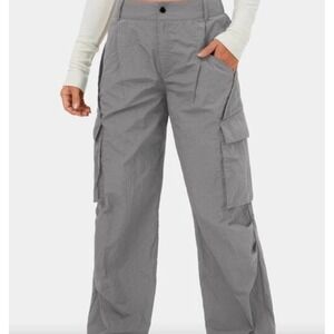 HALARA Wide Leg Cargo Pants SZ L Wet Weather Low Casual Comfort Trouser Gray